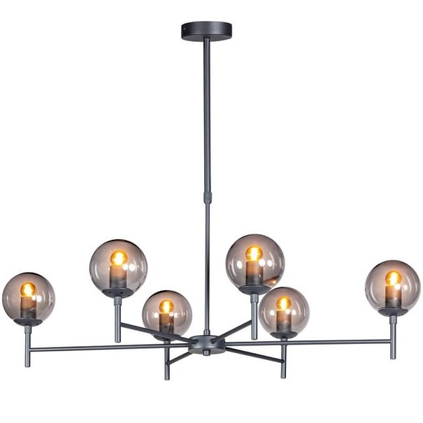 ETH Modern - Hanglamp - 6 lichts - Zwart - Smoke glas - Davina