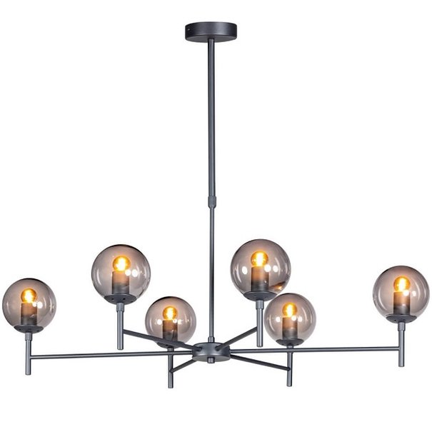 ETH Modern hanglamp Davina 6-lichts zwart met smoke glas