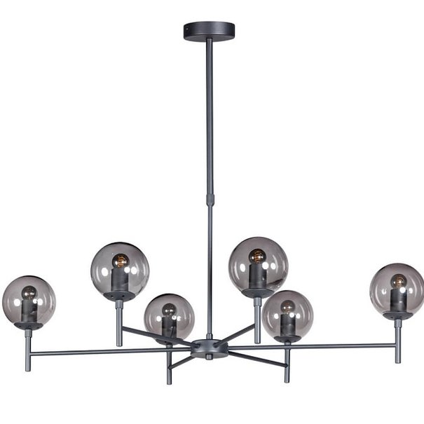 ETH Modern hanglamp Davina 6-lichts zwart met smoke glas
