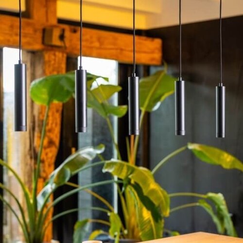 Moderne hanglamp Miller 5-lichts zwart goud