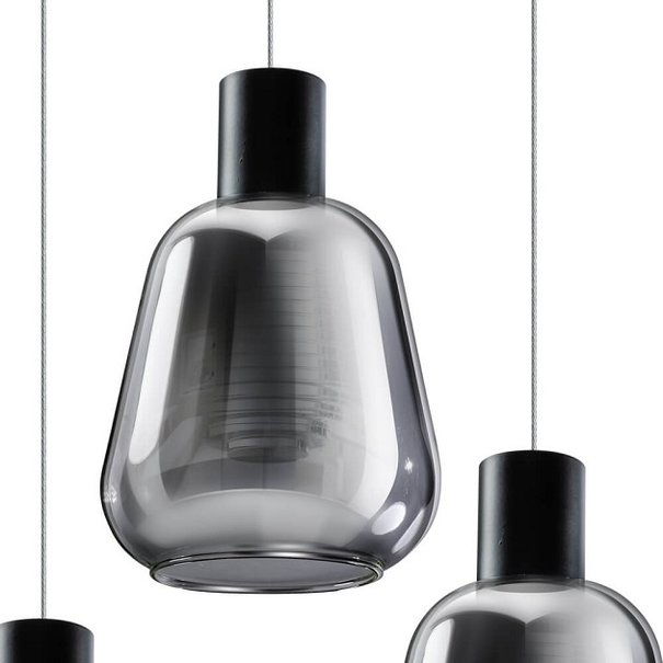 ETH Modern hanglamp Gary 3-lichts getrapt zwart met smoke glas