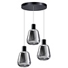 ETH Modern hanglamp Gary 3-lichts getrapt zwart met smoke glas
