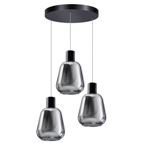 Modern hanglamp Gary 3-lichts getrapt zwart met smoke glas