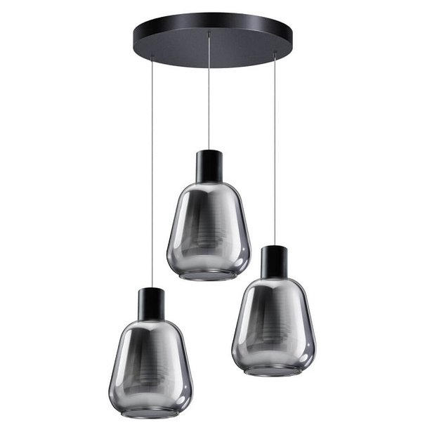 ETH Modern hanglamp Gary 3-lichts getrapt zwart met smoke glas
