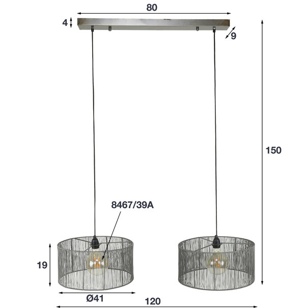 BelaLuz Industrieel hanglamp Albo 2-lichts zwart nikkel