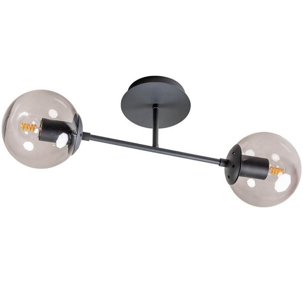 ETH Moderne plafondlamp Davina 2-lichts zwart met smoke glas
