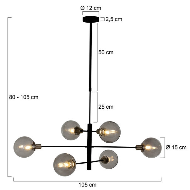 Steinhauer Moderne - Hanglamp - 6 Lichts - Zwart - Constellation