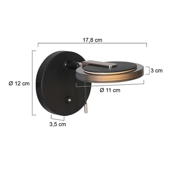 Steinhauer Modern wandlamp Turound 1-lichts zwart met smoke glas