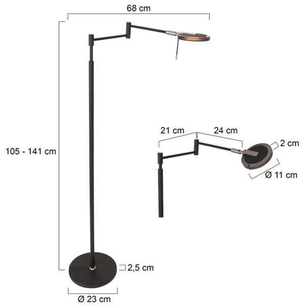 Steinhauer Modern - Vloerlamp - 1 lichts - Zwart -  Smoke - Turound