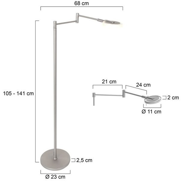 Steinhauer Modern - Vloerlamp - 1 lichts - Staal - Turound