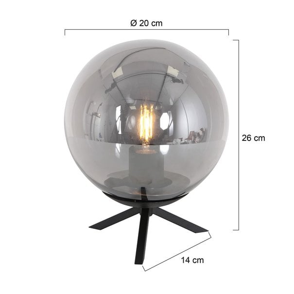 Steinhauer Modern tafellamp Bollique 1-lichts zwart met smoke glas