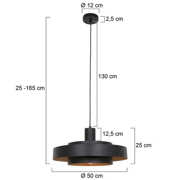 Anne Lighting Retro hanglamp Flinter dubbel 1-lichts zwart goud