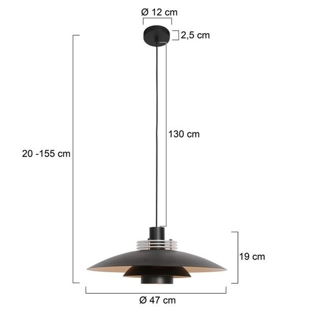 Anne Lighting Moderne - Hanglamp - 1 Lichts - Zwart - Goud - Globe - Flinter