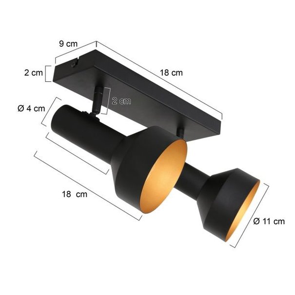 Anne Lighting Moderne opbouwspot Bundle 2-lichts zwart goud