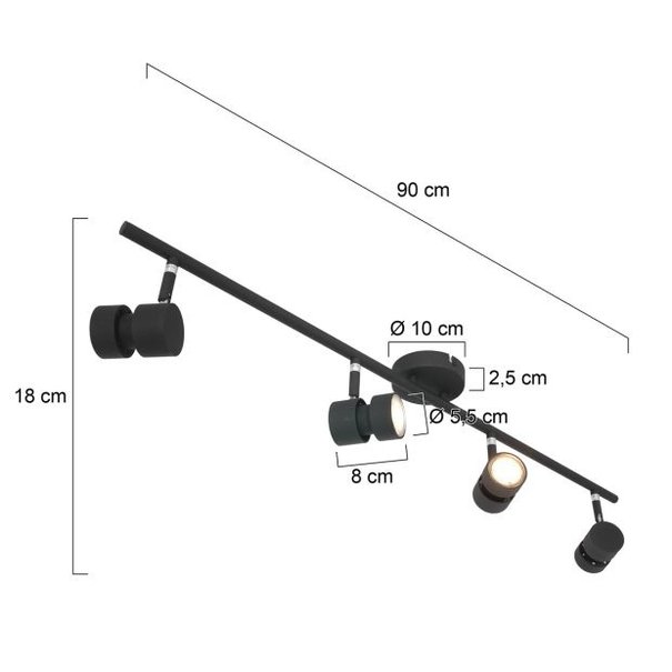 Steinhauer Moderne - Opbouwspot - 4 Lichts - Zwart - Natasja