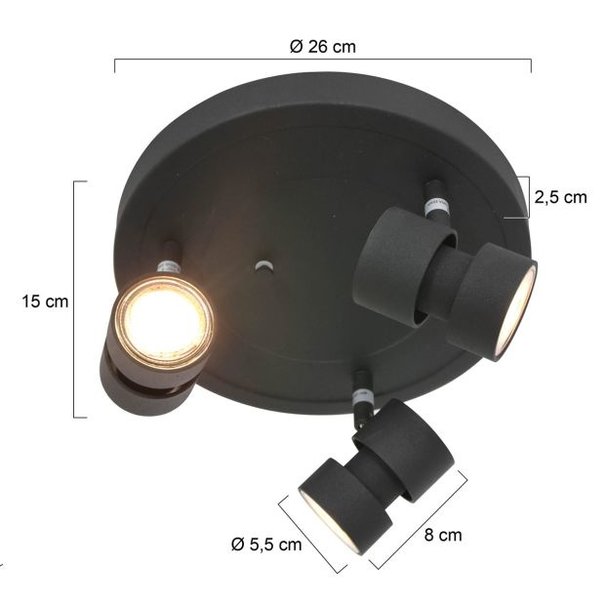 Steinhauer Moderne - Plafondlamp - 3 Lichts - Zwart - Natasja