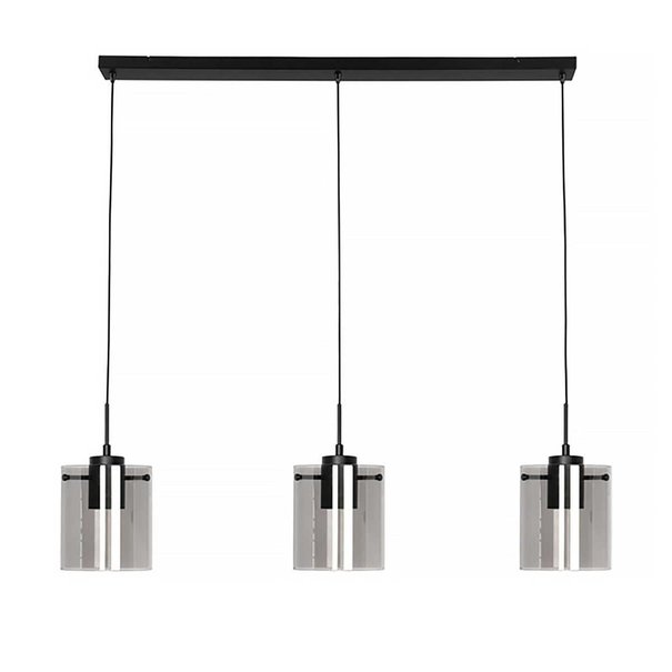 Freelight Moderne hanglamp Interno 3-lichts zwart met smoke glas