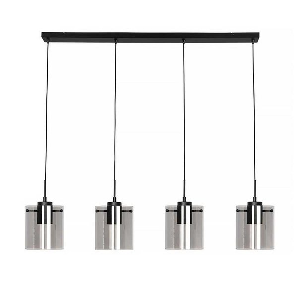 Freelight Moderne hanglamp Interno 4-lichts zwart met smoke glas