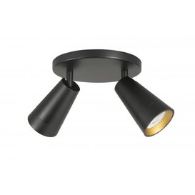 Opbouwspot Petunia  2-licht rond zwart/goud