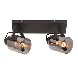 Opbouwspot Fumoso 2-lichts zwart met smoke glas