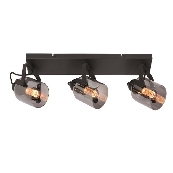 Freelight Moderne opbouwspot Fumoso 3-lichts zwart met smoke glas