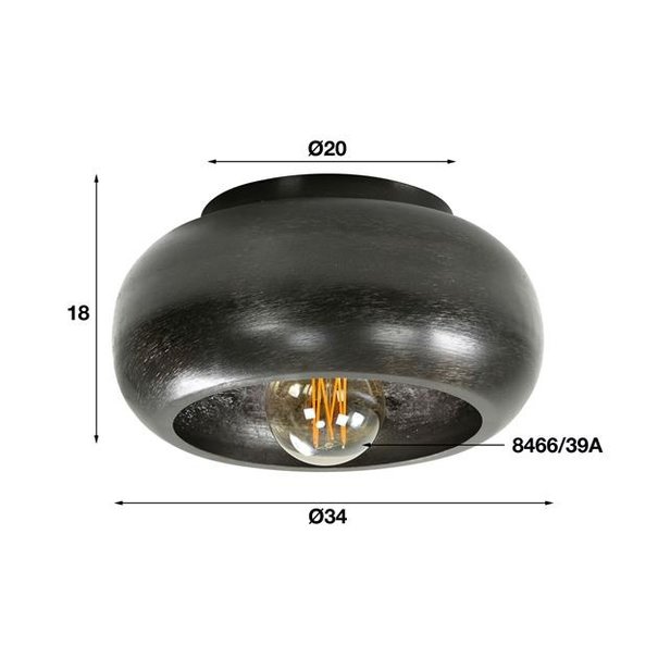 BelaLuz Industriële plafondlamp Zenzi Ø34 cm zwart nikkel