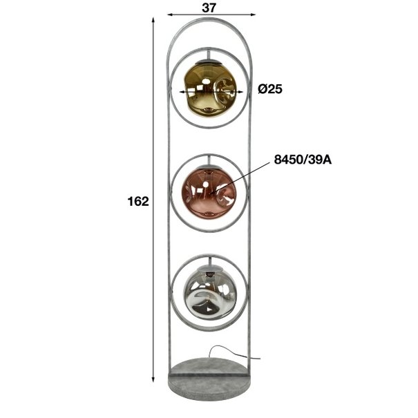 BelaLuz Design Modern vloerlamp Mira 3-lichts oud zilver met gekleurde glazen