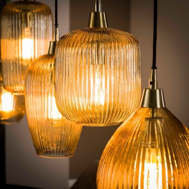 BelaLuz Design Moderne hanglamp Clasi 5-lichts goud met amber glas