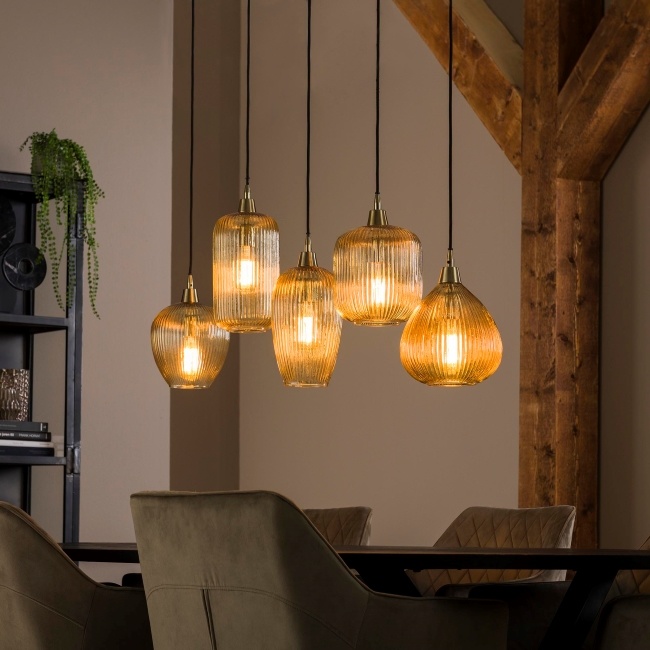 Hen uitbarsting luister Design - Moderne - Hanglamp - 5 Lichts - Amber Glas - Clasi