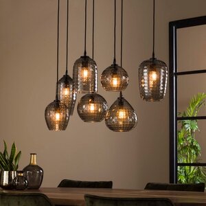 BelaLuz Moderne Design Hanglamp Oreon 7-lichts zwart met smoke glas