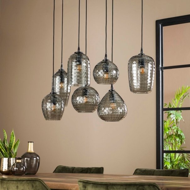 BelaLuz Moderne Design Hanglamp Oreon 7-lichts zwart met smoke glas