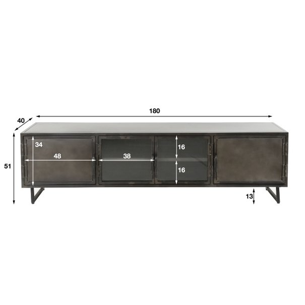 BelaLuz Moderne Industriële TV meubel Ferro 180 cm gun metal