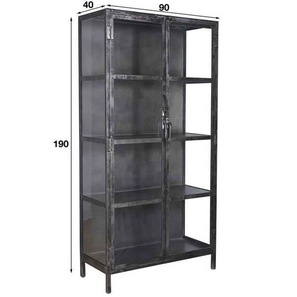 BelaLuz Industriële vitrinekast Kite 190 cm gun metal