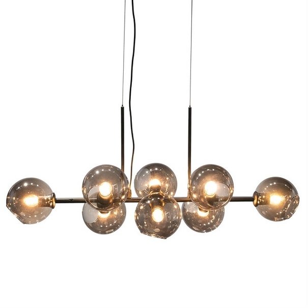 By-Boo Moderne hanglamp Stellar 8-lichts zwart met smoke glas