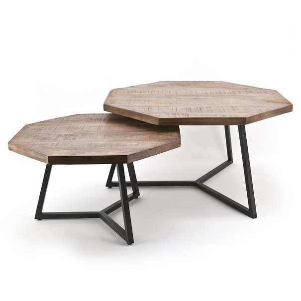 By-Boo Moderne salontafel Octagon 2 set naturel mangohout