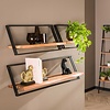 BelaLuz Landelijke Wandplank Don 3 set zwart frame met acaciahout