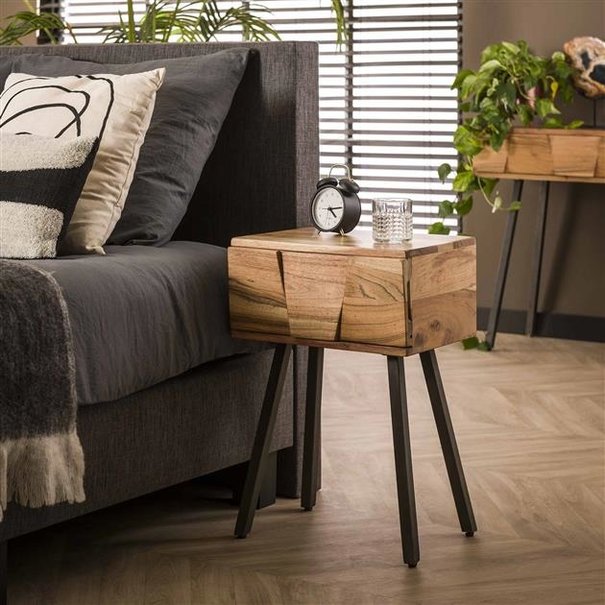 BelaLuz Landelijke nachtkastje Strano 1 lade acaciahout naturel