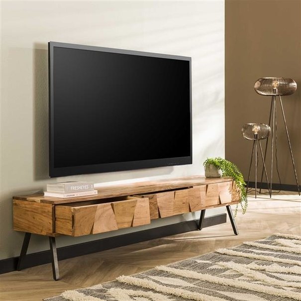 BelaLuz Landelijke Moderne TV meubel Strano 3 lades acaciahout naturel