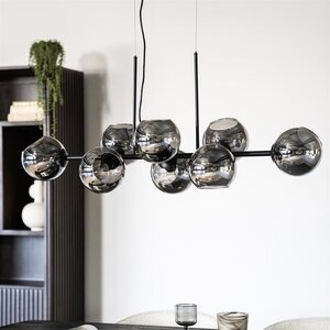 By-Boo Moderne hanglamp Stellar 8-lichts zwart met smoke glas