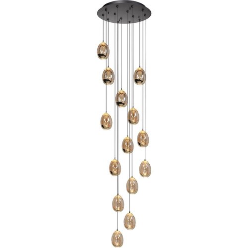 Moderne hanglamp Golden Egg 14 lichts zwart goud