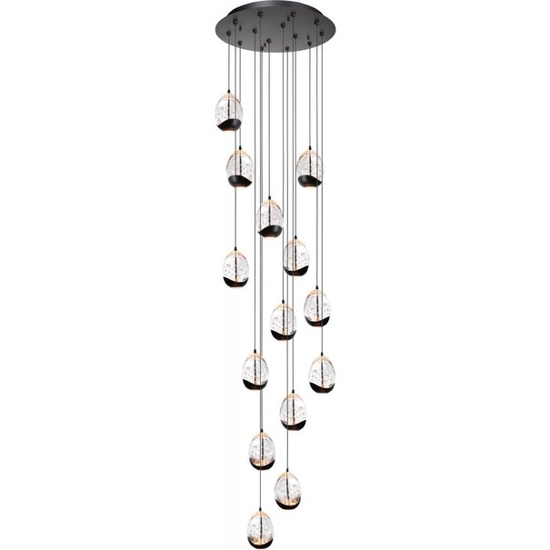 Highlight Moderne hanglamp Clear Egg 14 lichts zwart wit