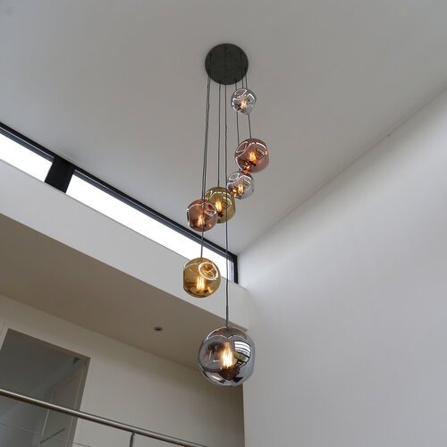 Design Modern videlamp Mira 7-lichts oud zilver met gekleurde glazen