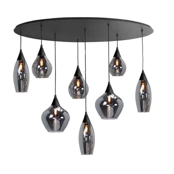 Highlight Moderne hanglamp Cambio 8-lichts ovaal zwart met smoke glas