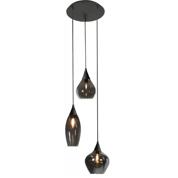 Highlight Moderne hanglamp Cambio 3-lichts getrapt zwart met smoke glas