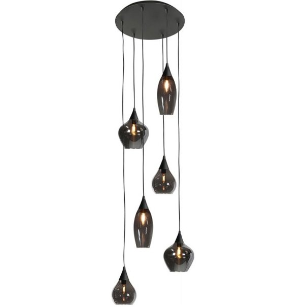 Highlight Moderne hanglamp Cambio 6-lichts zwart met smoke glas