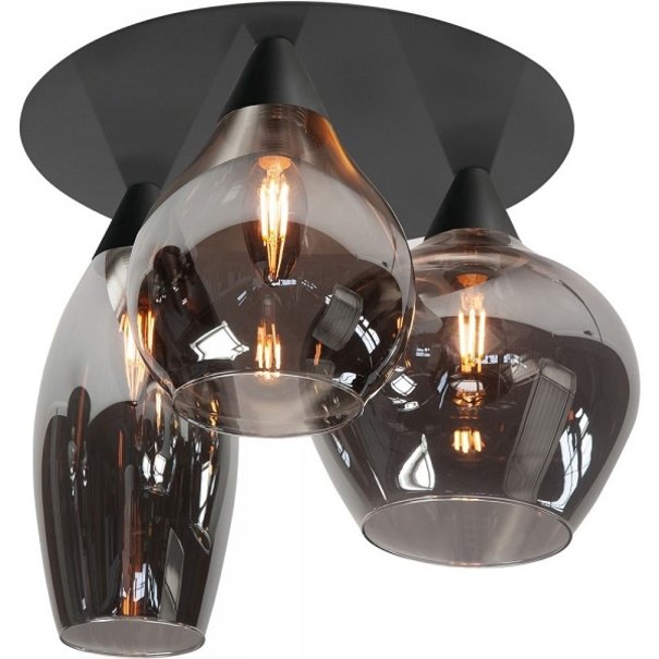 Highlight Moderne Design plafondlamp Cambio 3-lichts zwart met smoke glas