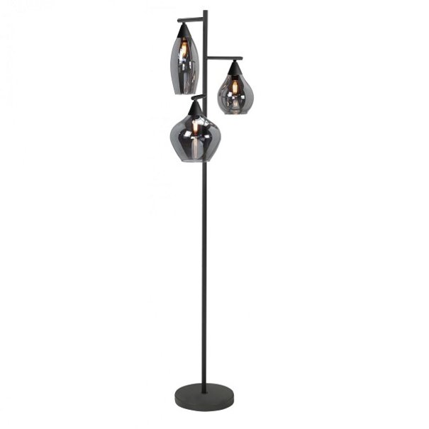 Highlight Moderne Design vloerlamp Cambio 3-lichts zwart met smoke glas