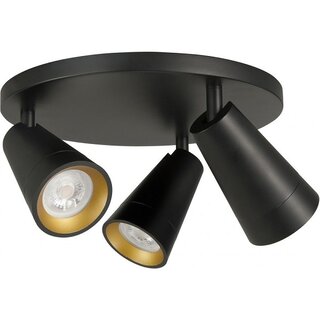 Opbouwspot Petunia  3-lichts rond zwart/goud