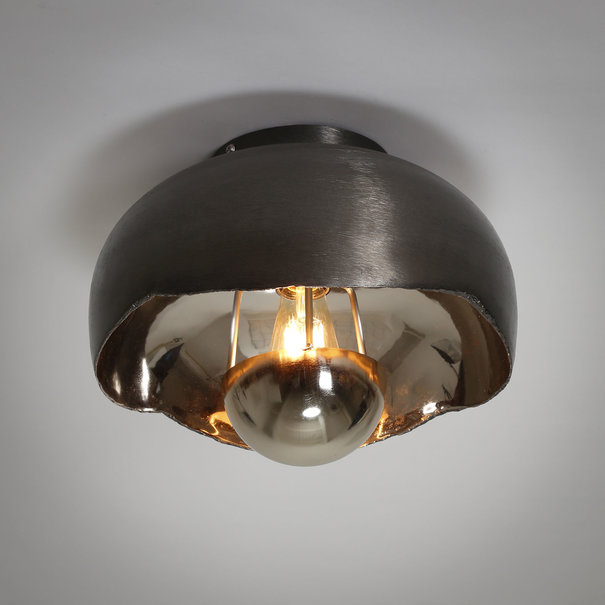 BelaLuz Industriële plafondlamp Glenzi Ø35 cm zwart nikkel