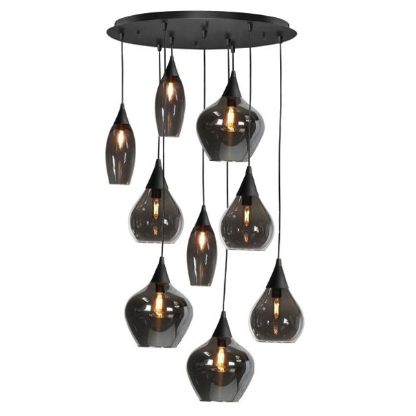 Highlight Moderne hanglamp Cambio 9-lichts zwart met smoke glas